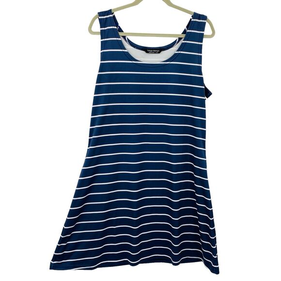 Tango Mango Sleeveless Tank Shift Dress size XL Blue Striped Travel Resort - Picture 1 of 8
